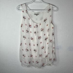 Via SIGNORIA Floral 100% Silk Lined Sleeveless Blouse Size S, Comfy, Casual